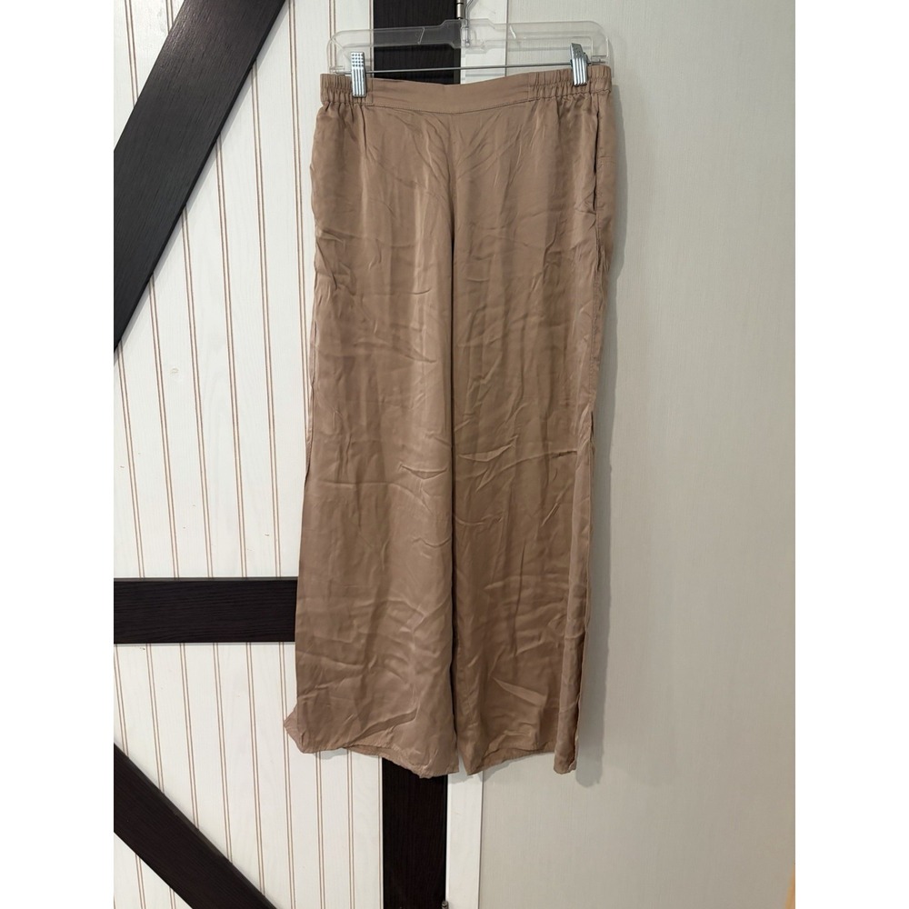 Lunya Mauve Neutral Silk Pajama Pants Side Slits Wide Leg Medium